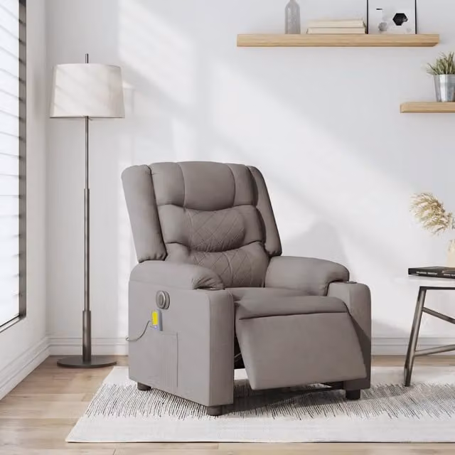 Poltrona Reclinabile Elettrica Relax vidaXL in Tessuto Beige e Grigio con Braccioli