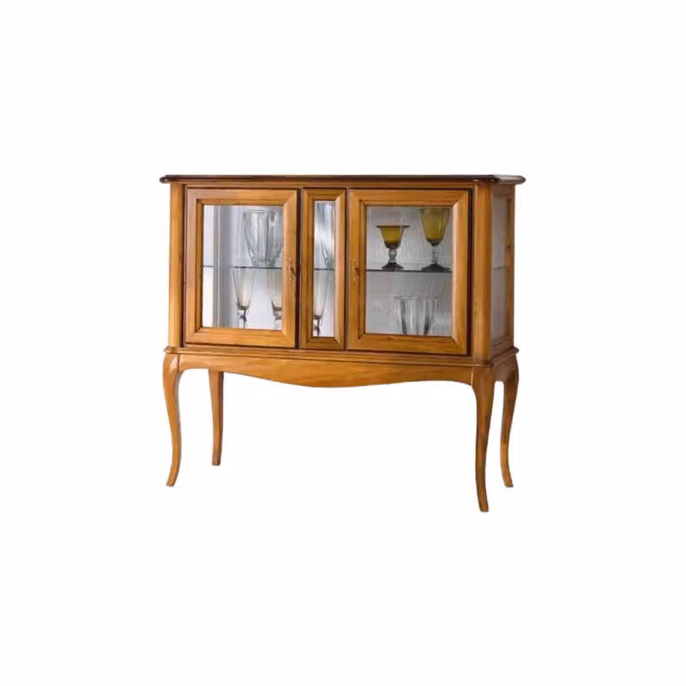 Vetrina classica in legno con ante in vetro e serratura Mobili 2G colore marrone L: 111 cm, P: 44 cm, H: 100 cm