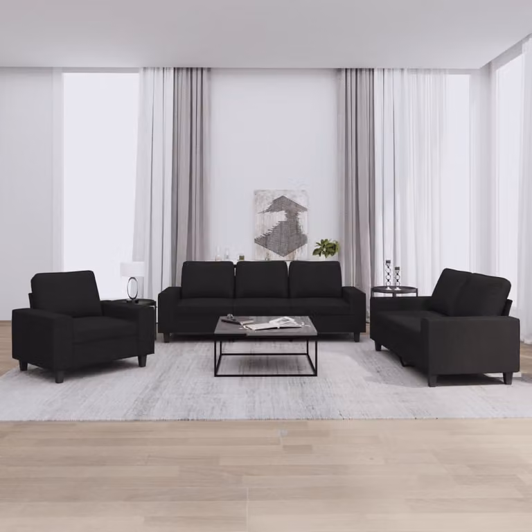 Set di divani 3 pezzi vidaXL in tessuto nero con design moderno per il tuo soggiorno