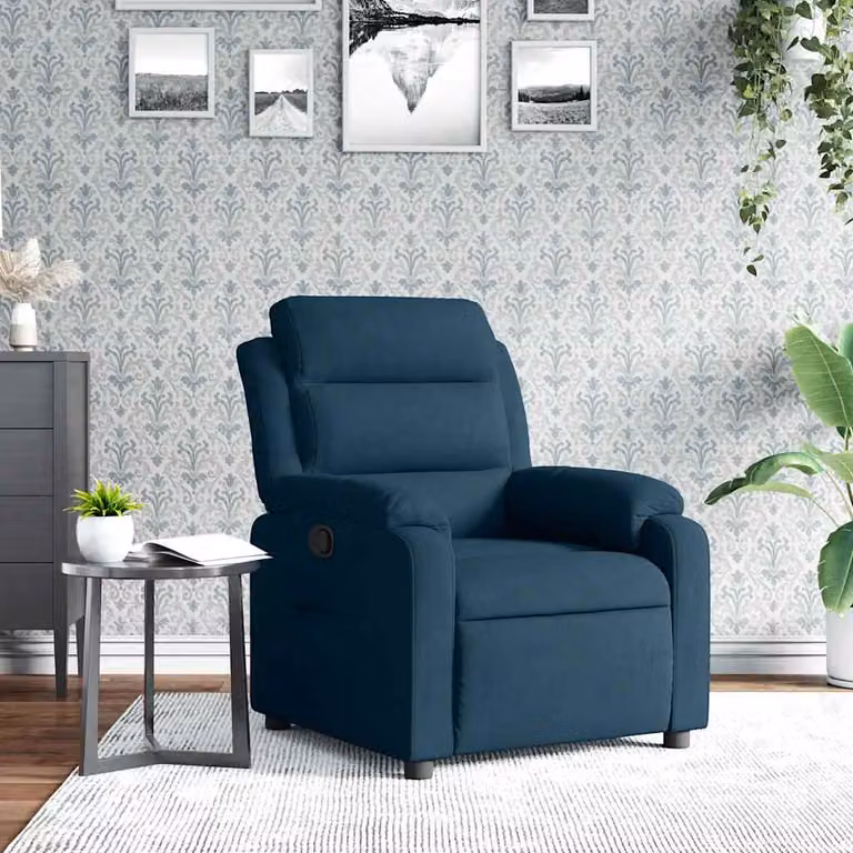 Poltrona Reclinabile Relax vidaXL in Velluto Blu con Braccioli