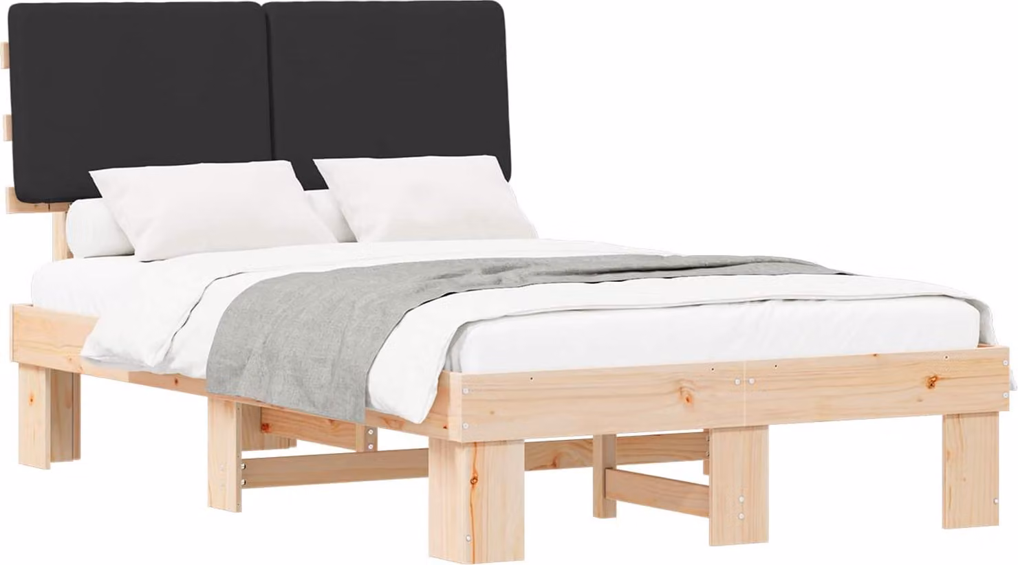 Letto con Testiera Rivestita Nero 120 x 200 cm Pino massello
