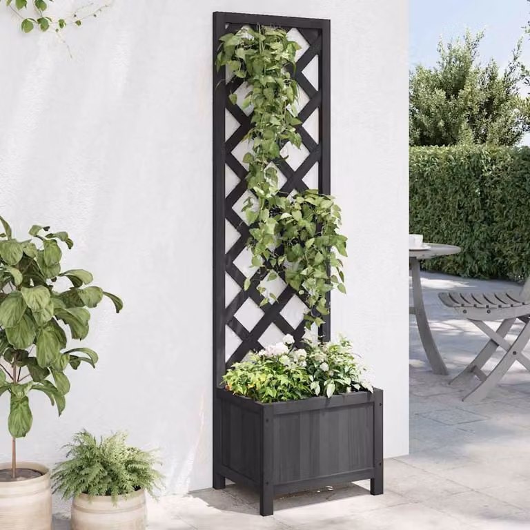 Fioriera con Traliccio vidaXL in Legno di Abete Massello, Colore Nero, L: 40 cm, P: 30 cm, H: 135 cm