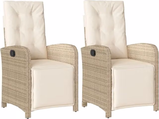 Set di 2 sedie da giardino moderne con poggiatesta regolabile e braccioli in rattan e metallo, colore beige e bianco – 1