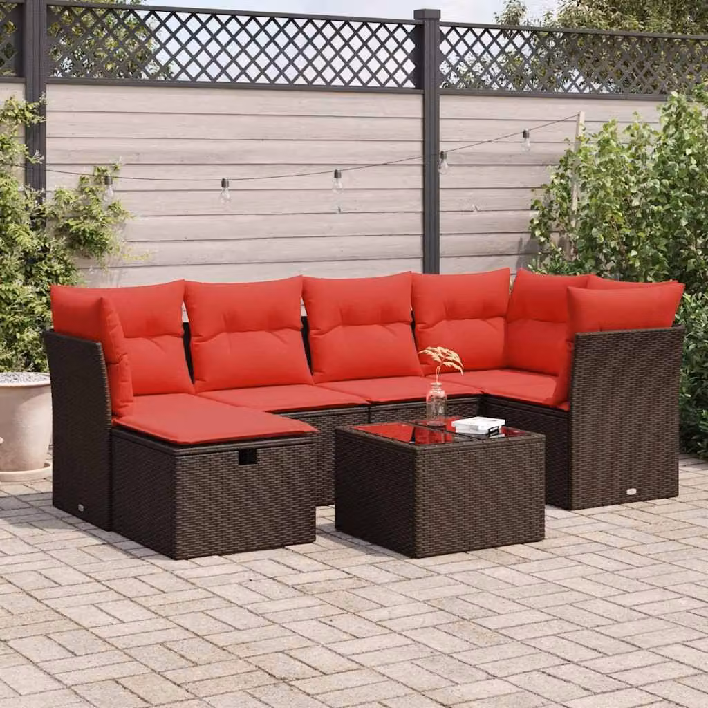 Maison Exclusive - Set Divani da Giardino 7 pz con Cuscini Marrone in Polyrattan