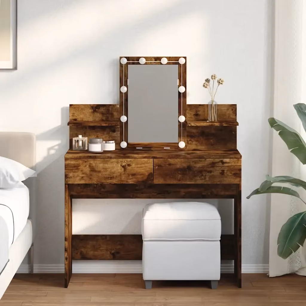 Toeletta Hollywood con LED in Rovere Fumo, L: 100 cm, P: 40 cm, H: 130 cm – 2