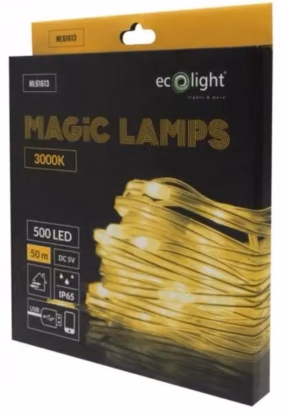 Luci decorative a LED, 500 LED, 3000K, 50 metri, alimentazione a 5V DC - Eco Light