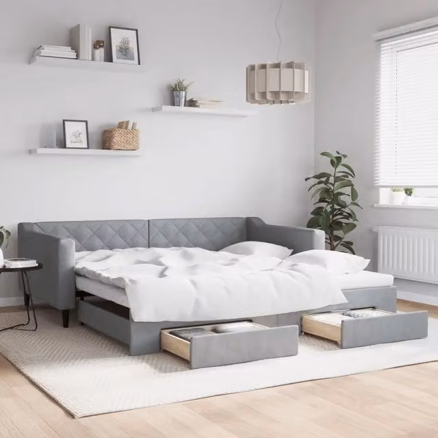 Divano Letto Estraibile Cassetti-Sofa Letto-Daybed Grigio Chiaro 100x200 Tessuto 297001