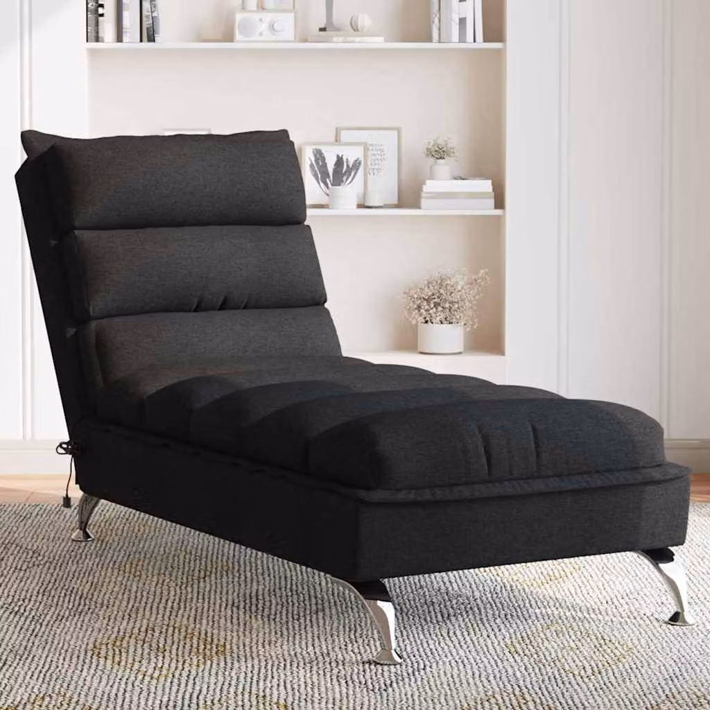 Chaise Longue da Massaggio vidaXL con Cuscini e Ricarica USB, Tessuto Nero, L: 133,5 cm, P: 56,0 cm, H: 74,0 cm
