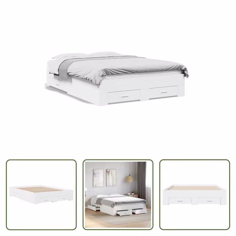 The Living Store Giroletto con cassetti bianco 135 x 190 cm Materiale in legno