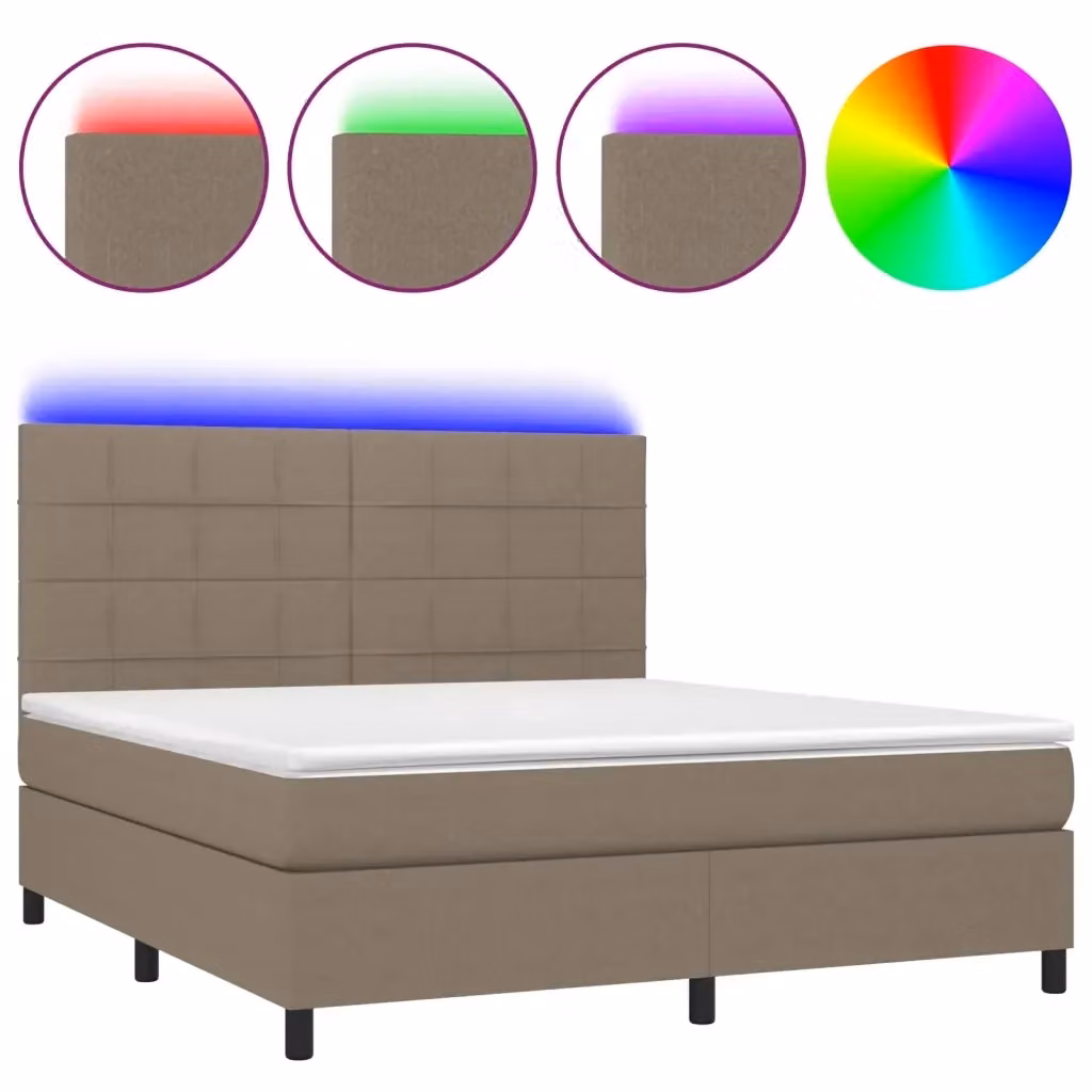 Letto a molle con materasso e illuminazione LED vidaXL in tessuto Tortora L 180 cm x P 200 cm x H 203 cm – 2