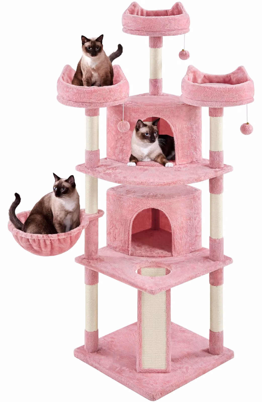 Yaheetech, albero per gatti alto 175 cm, con 7 pali per graffiare, color rosa chiaro