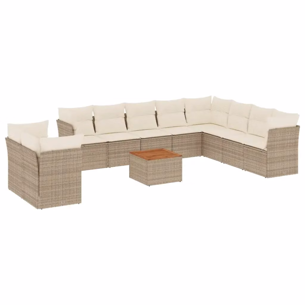 vidaXL Set Divani da Giardino 11 pz con Cuscini Beige in Polyrattan e Tavolino da Esterno – 2