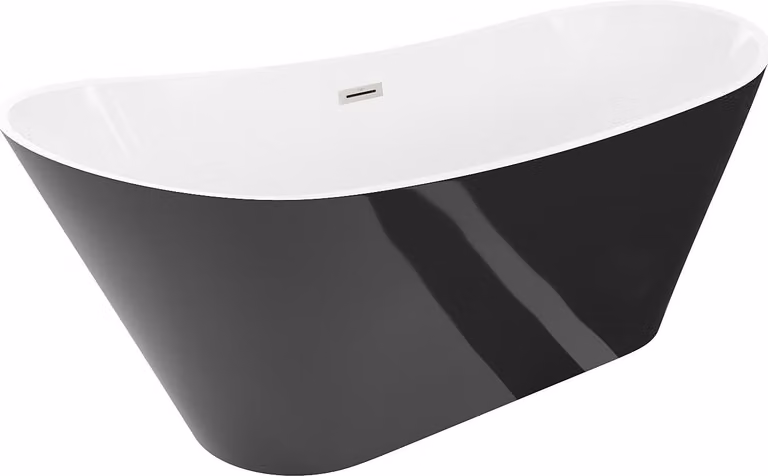 Mexen Dora vasca da bagno freestanding 170 x 75 cm, bianca/nera, troppopieno nichel spazzolato - 52071707575-97