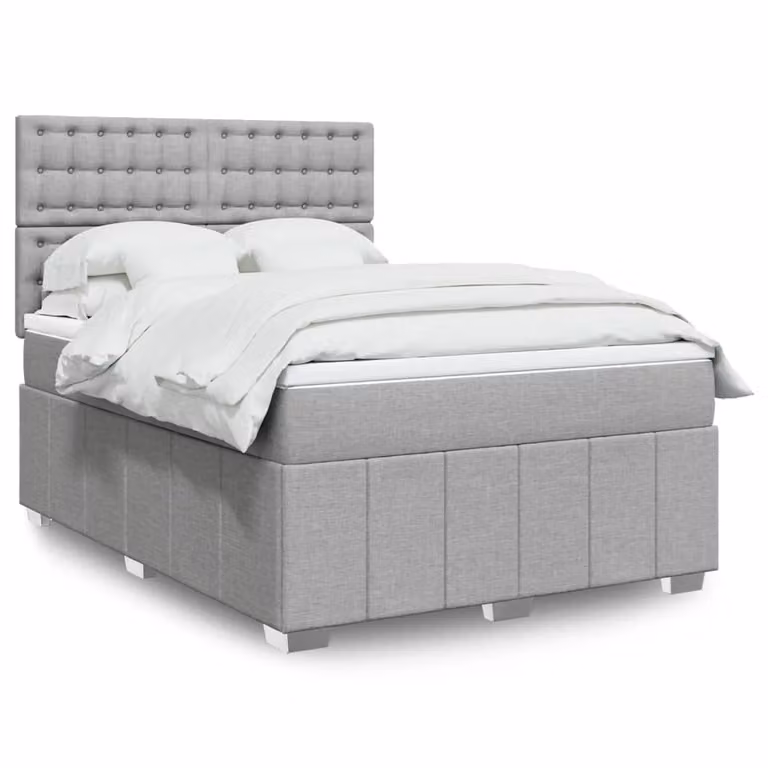 vidaXL Giroletto a Molle con Materasso Ibrido in Tessuto Grigio e Bianco L/P/H: 160 x 200 cm