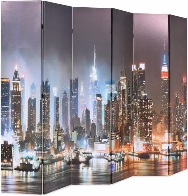 Paravento Pieghevole vidaXL con Stampa New York di Notte L: 228 cm, H: 170 cm