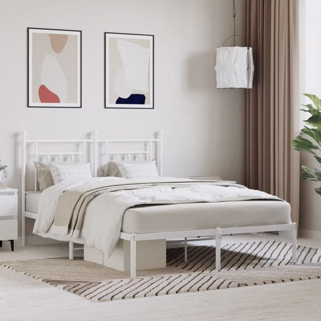 The Living Store Struttura letto con testiera in metallo bianco 140x190 cm