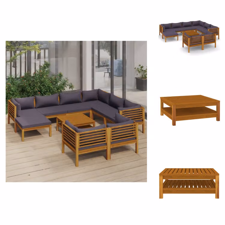 vidaXL Set da giardino da 10 pezzi con cuscino in legno massiccio di acacia - Set di mobili da giardino