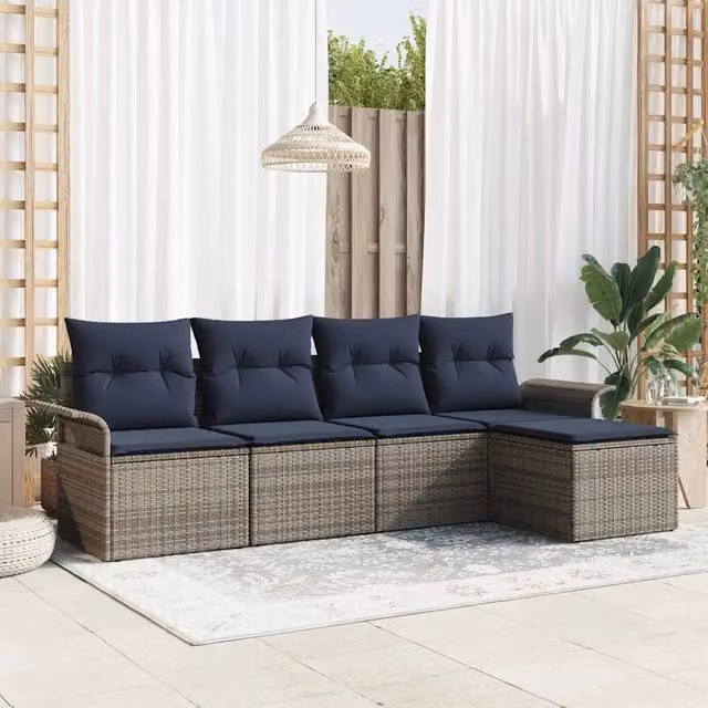 Set Divano da Giardino 5 pz Grigio polyrattan 3345325