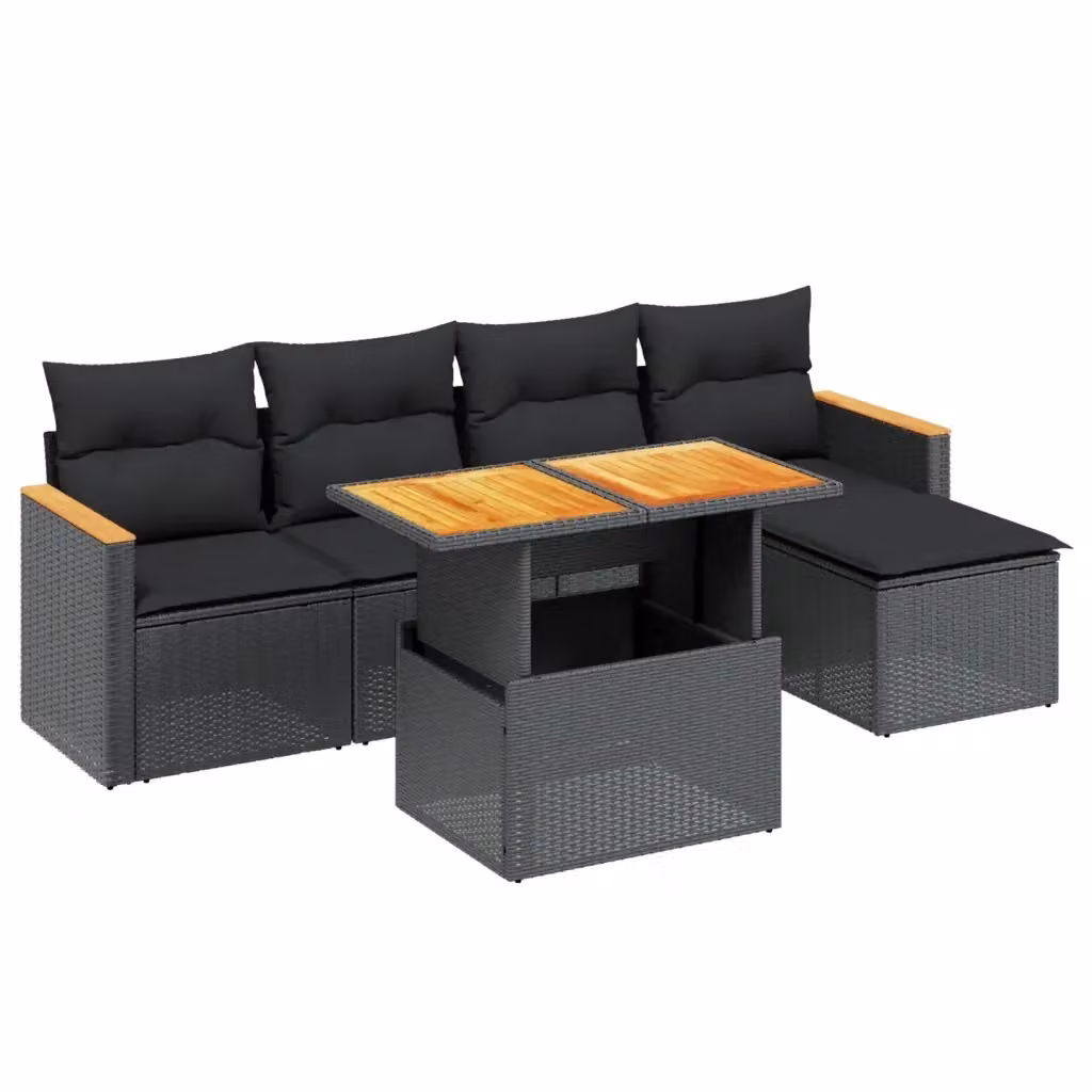 Set Divano da Giardino VIDAXL a L in Polyrattan Nero con 6 Cuscini Moderni – 2