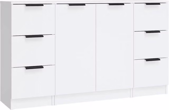 Credenze 3 pz | Madia | Buffet da pranzo | Armadio da pranzo Bianco in Legno Multistrato