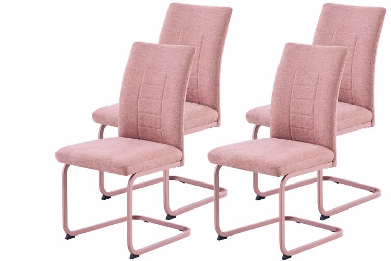 Tavoli Hela, set da 4 sedie da pranzo Augusta, tessuto a trama Chenille color albicocca, seduta extra larga, imbottitura con molle NOSAG, struttura in tinta con il tessuto, portata massima 140 kg