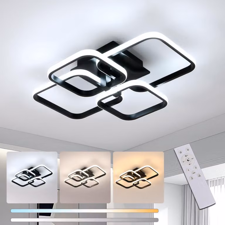 Lampada a soffitto DecKenleuchte, dimmerabile, con telecomando, 48W, 5400LM, colore nero