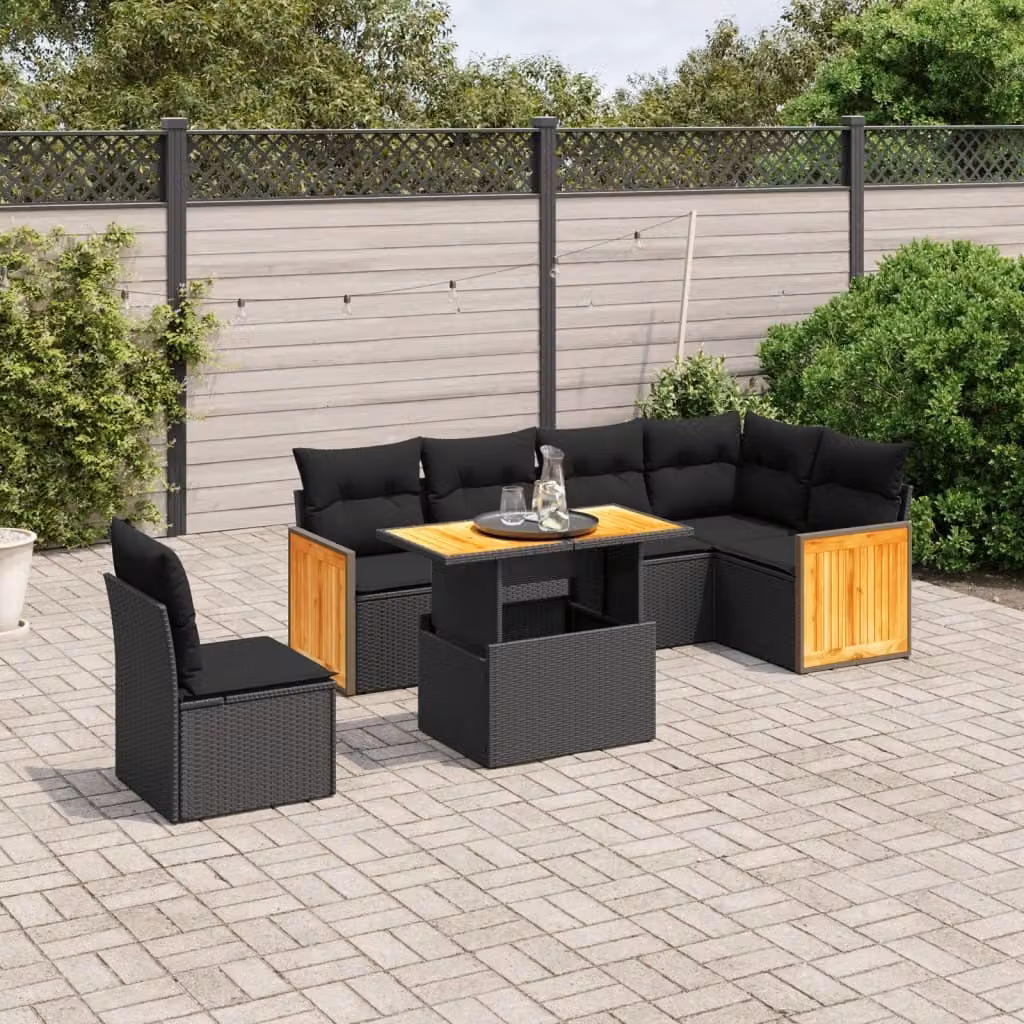 Maison Exclusive - Set Divani da Giardino con Cuscini 7pz Nero Polyrattan