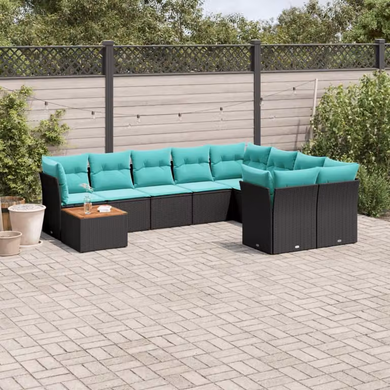 Maison Exclusive - Set da giardino 10 pezzi con cuscini in polyrattan nero