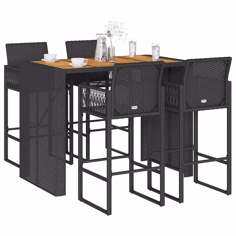 Set Bar da Giardino vidaXL in 5 pezzi in Polyrattan e Legno di Acacia Nero