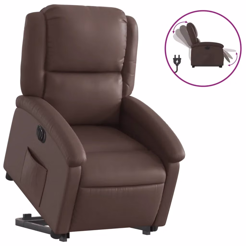 Poltrona Alzapersona Reclinabile vidaXL in Similpelle Marrone con Assistenza Elettrica per Senior – 2