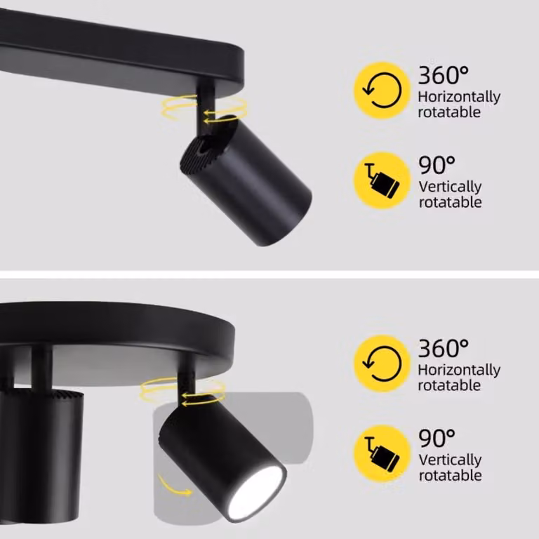 Faretto da soffitto, compatibile con lampadine GU10, modello a vista, 4 luci, nero, lampadina non inclusa