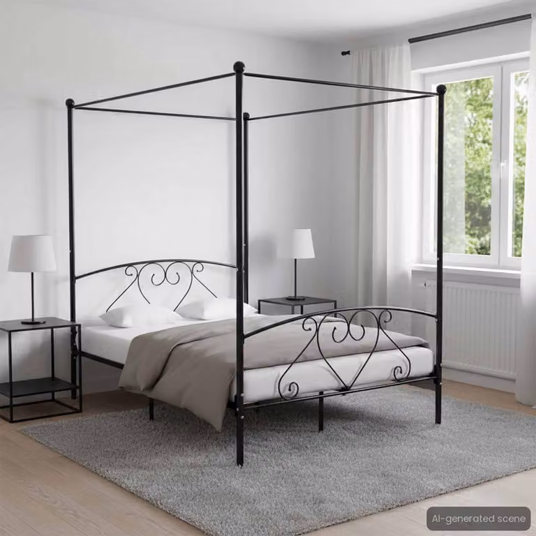 vidaXL Giroletto con Baldacchino in Metallo Nero L/P: 140 x 200 cm