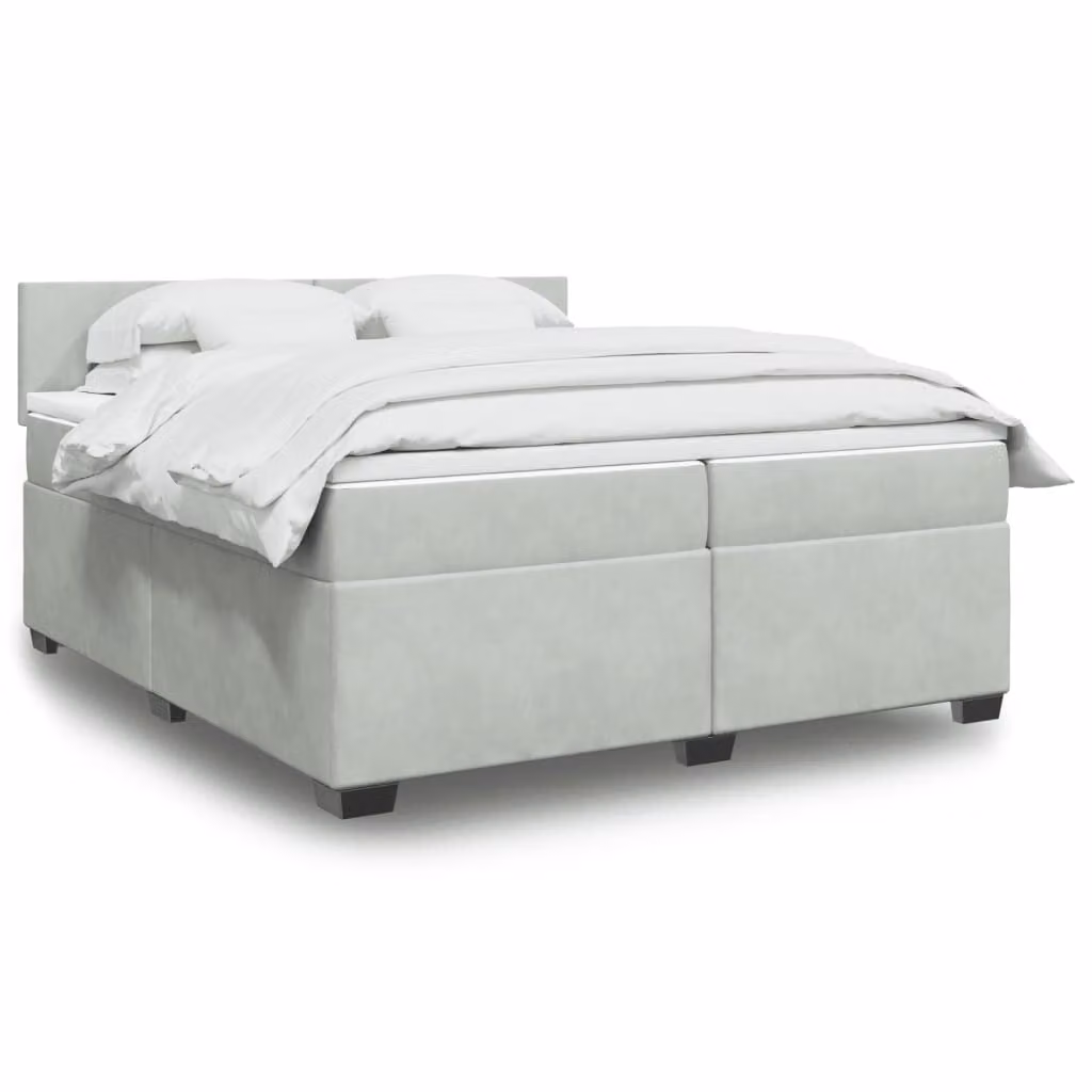 vidaXL Giroletto a Molle con Materasso Ibrido in Velluto Grigio Chiaro, L/P: 200 x 200 cm