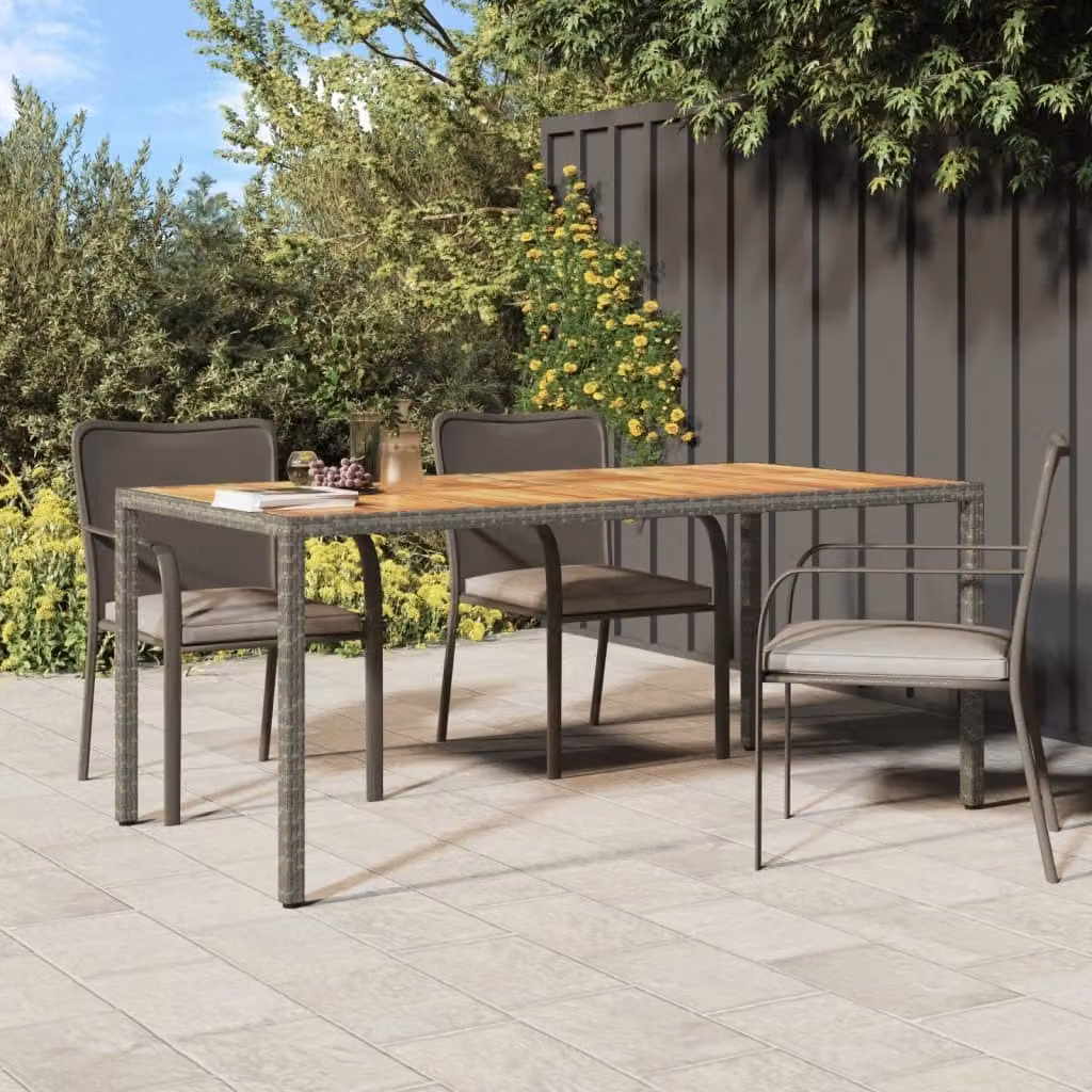 The Living Store tavolo da giardino 190x90x75 cm in poly rattan e legno di acacia grigio