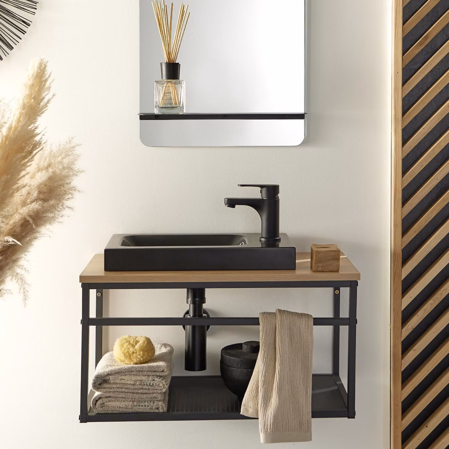 Mobile lavabo grande WILO con vasca in resina da 60 cm