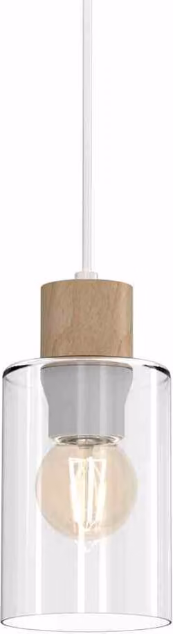 Lampadario MADERA bianco, legno chiaro, 1xE27x60W, vetro, dimensioni: 100x10x10 cm, IP20, Milagro