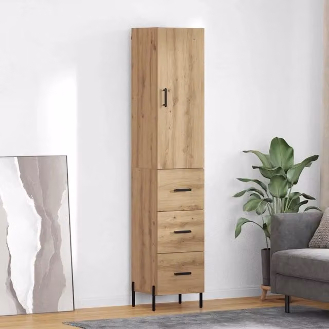 Credenza moderna vidaXL in legno rovere e metallo, colore marrone, L/P/H: 34,5 x 34 x 180 cm