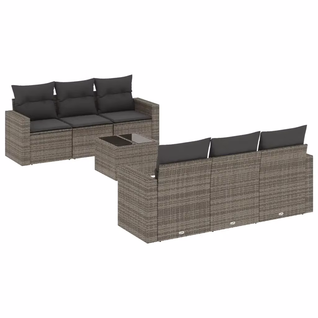 vidaXL Set Divani da Giardino 7 pz in Polyrattan Grigio con Cuscini e Tavolino – 2