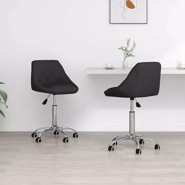 Set di 2 sedie da pranzo girevoli vidaXL in similpelle nera con ruote e struttura in metallo – 1
