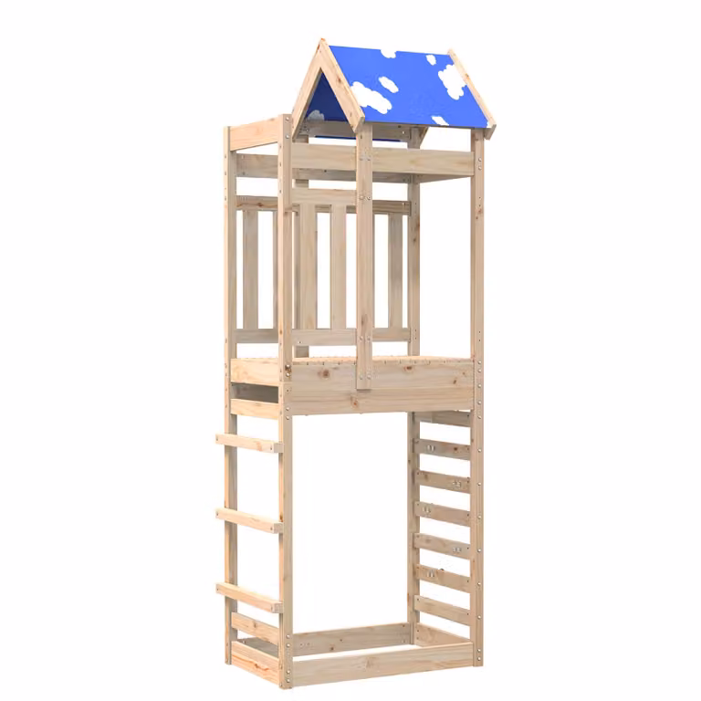 vidaXL Torre da Gioco in Pino Massello Marrone con Scivolo e Altalena L: 85 cm, P: 52,5 cm, H: 239 cm