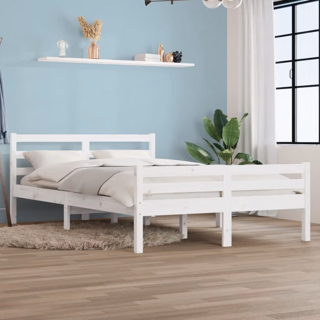 The Living Store Letto in legno massiccio bianco 140x200 cm