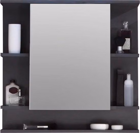 Specchio per Bagno in Legno 72 X 76 X 20 Cm colore Grigio Scuro - Design Stilistico