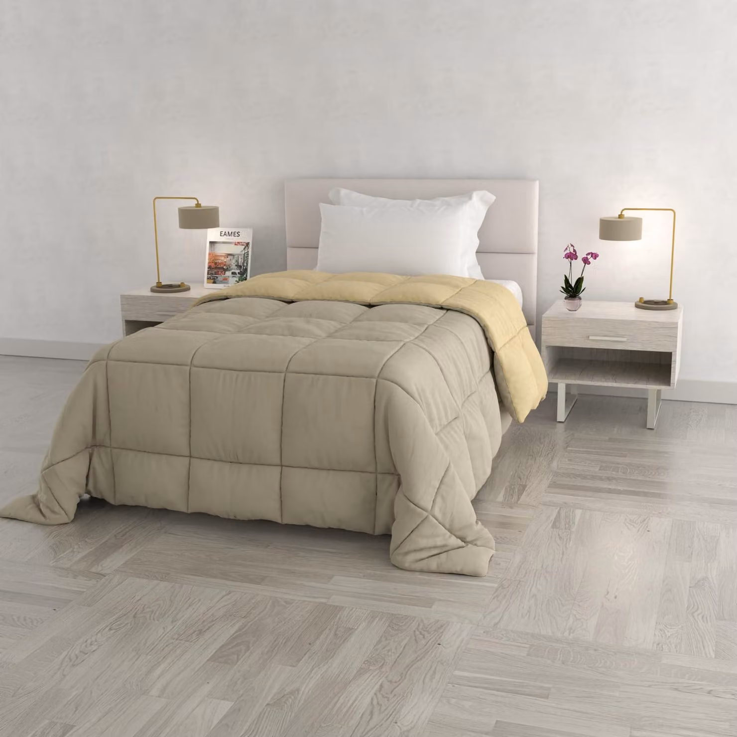 Coperta invernale, elegante, color grigio tortora/crema, 170x260 cm