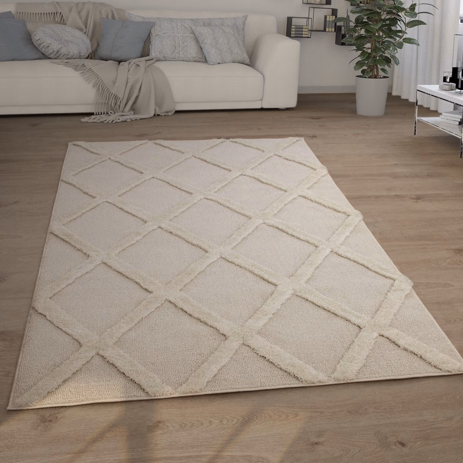 Tappeto Geneva beige con effetto alto-basso, stile scandinavo, L: 100 cm, P: 60 cm – 2