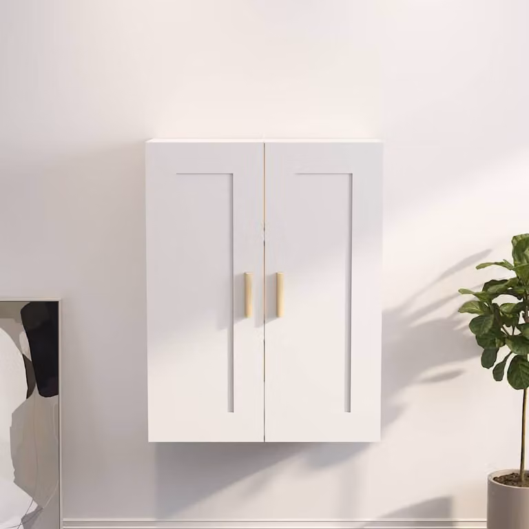 Mobile a parete vidaXL Bianco Moderno in Legno MDF con Ante a Battente e Ripiani Interni L: 69,5 cm, P: 32,5 cm, H: 90 cm