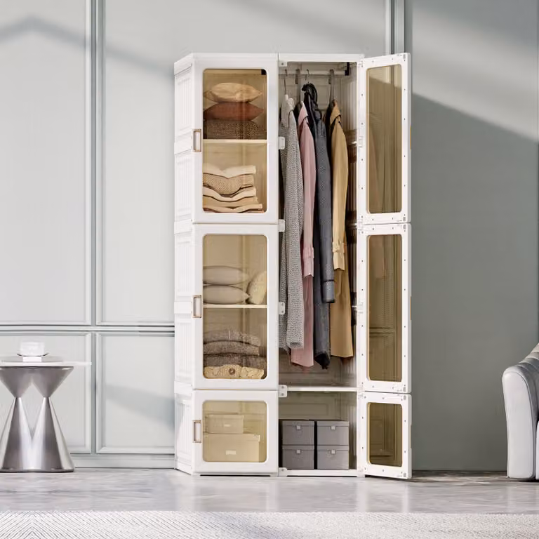 Armadio CDGlobal, sistema di scaffalatura portatile, armadio a cubo in plastica con asta appendiabiti, armadio bianco per camera da letto, 10 scomparti, 6 ante, 170 x 50 x 69cm