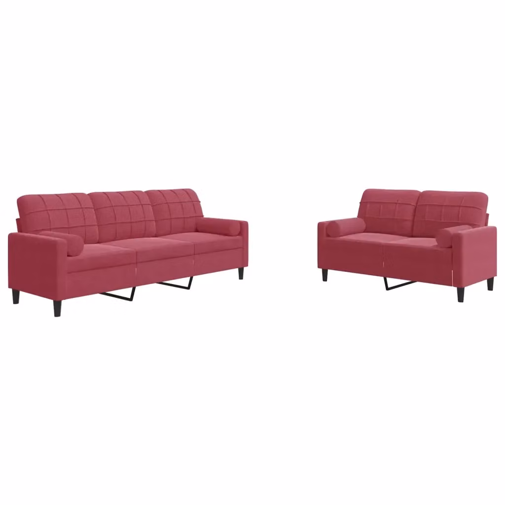 Set di 2 divani moderni vidaXL in velluto rosso con cuscini e struttura in metallo per il tuo soggiorno – 2