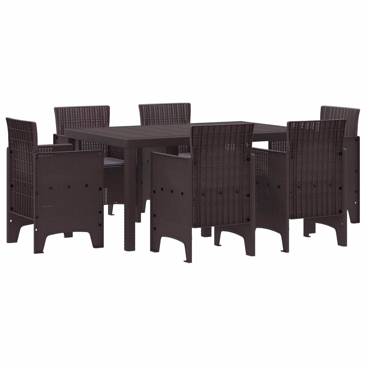 Set da pranzo per giardino e terrazzo vidaXL in 7 pezzi in rattan marrone con tavolo rettangolare