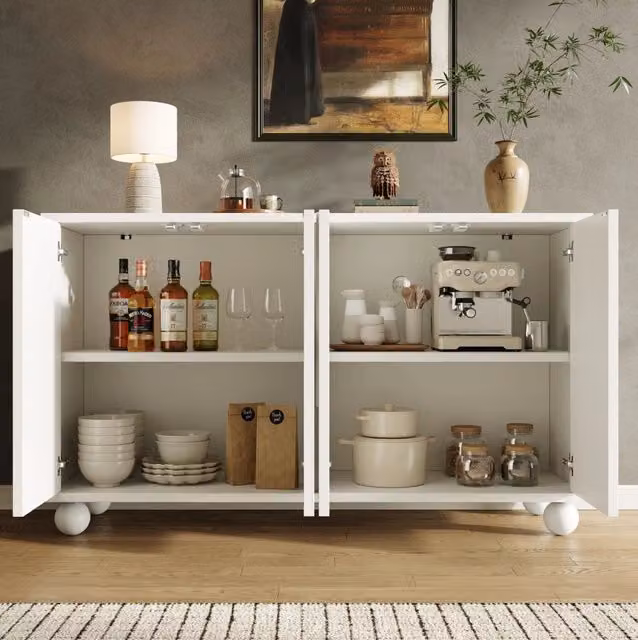 Credenza con chiusura a pressione e ripiano regolabile 120 x 35 x 71 cm; MDF; bianca