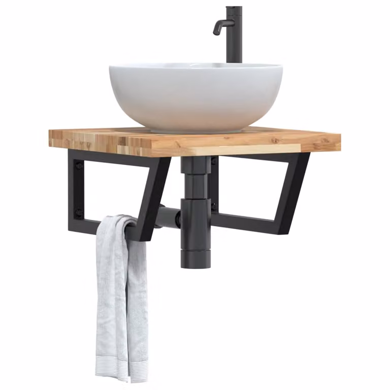 vidaXL Ripiano a Parete per Lavabo in Accacia e Metallo Nero e Marrone